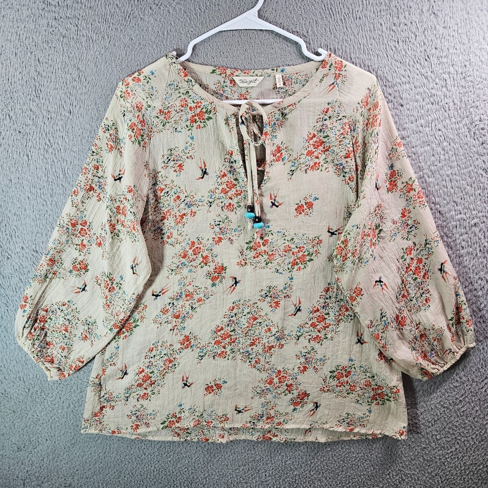 True Grit Top Blouse‎ Women Medium Floral Print Beige